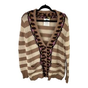 Anthropologie Brown and Cream Striped Cardigan